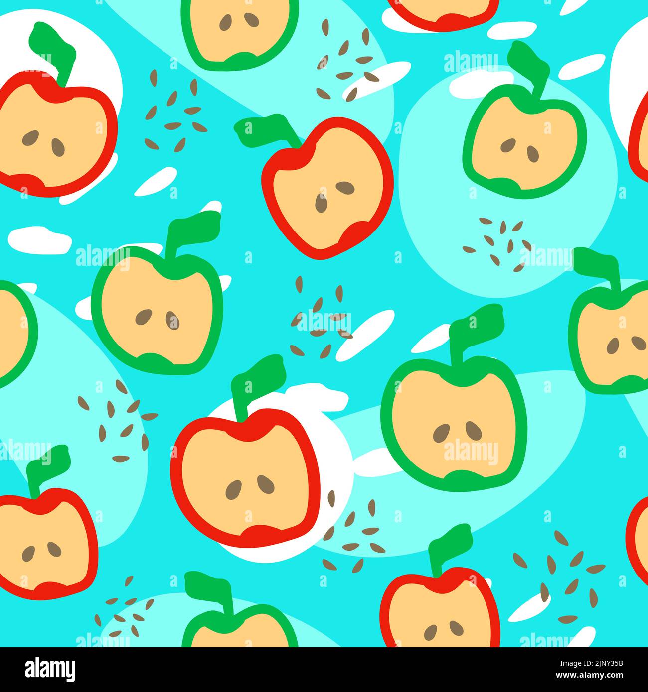 Apple cut fruit seamless pattern in vector flat style. Summer tropical background. Stock Vector