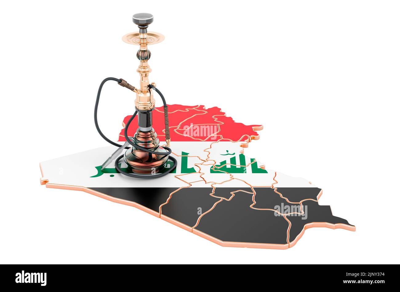 Hookan on Iraqi map, 3D rendering isolated on white background Stock Photo