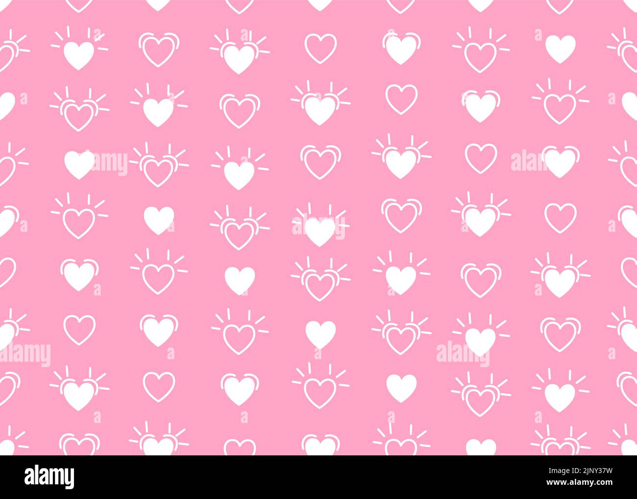 Hand drawn icon hearts seamless pattern. Vector illustration, pink background. Stock Vector