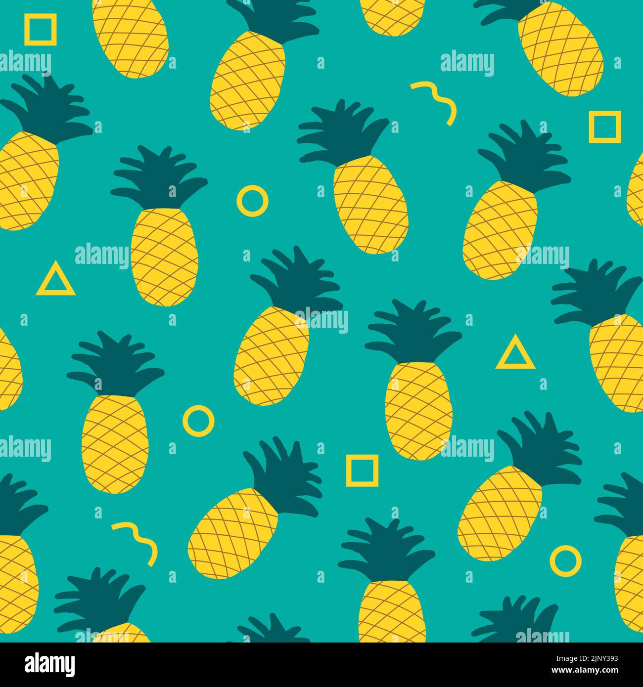 hand drawn seamless pattern with pineapples on blue background. Tropic ...