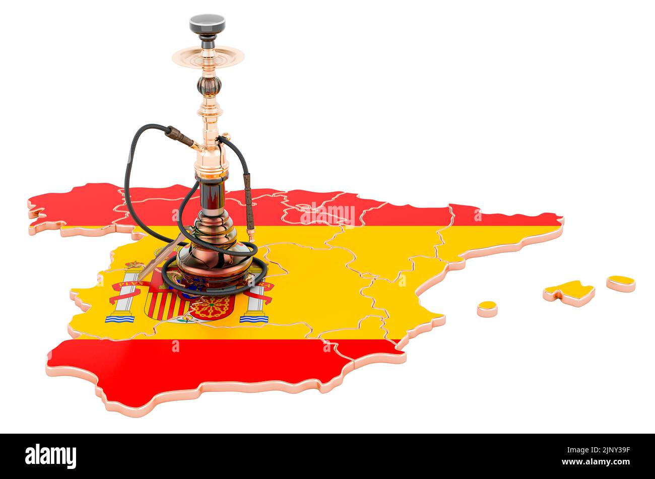 Hookan on Spanish map, 3D rendering isolated on white background Stock