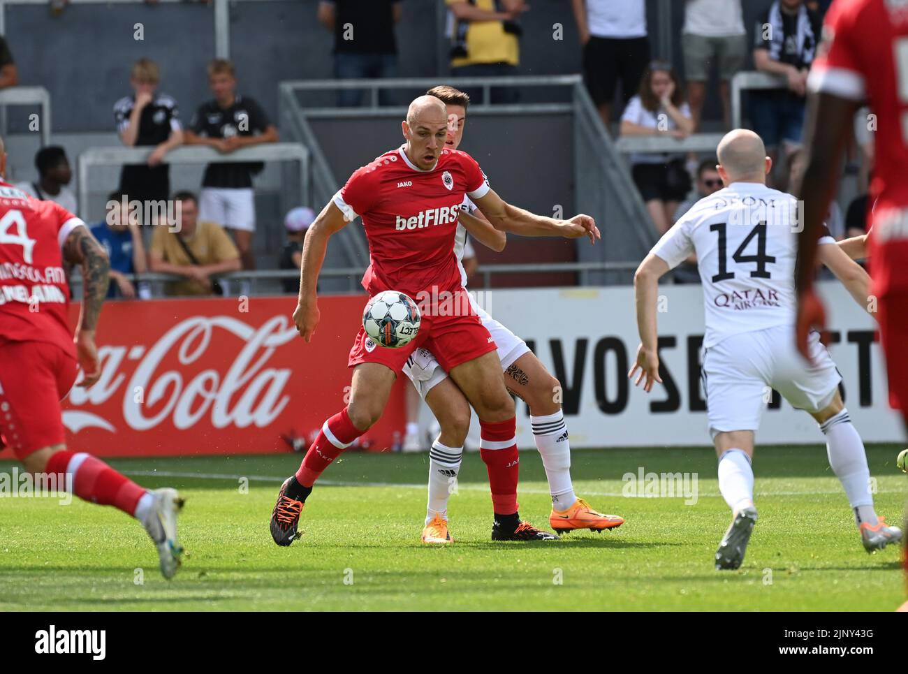 Antwerp's Johannes Eggestein controls the ball during a soccer match between KAS Eupen and Royal Antwerp FC RAFC, Sunday 14 August 2022 in Eupen, on day 4 of the 2022-2023 'Jupiler Pro League' first division of the Belgian championship. BELGA PHOTO JOHN THYS Stock Photo