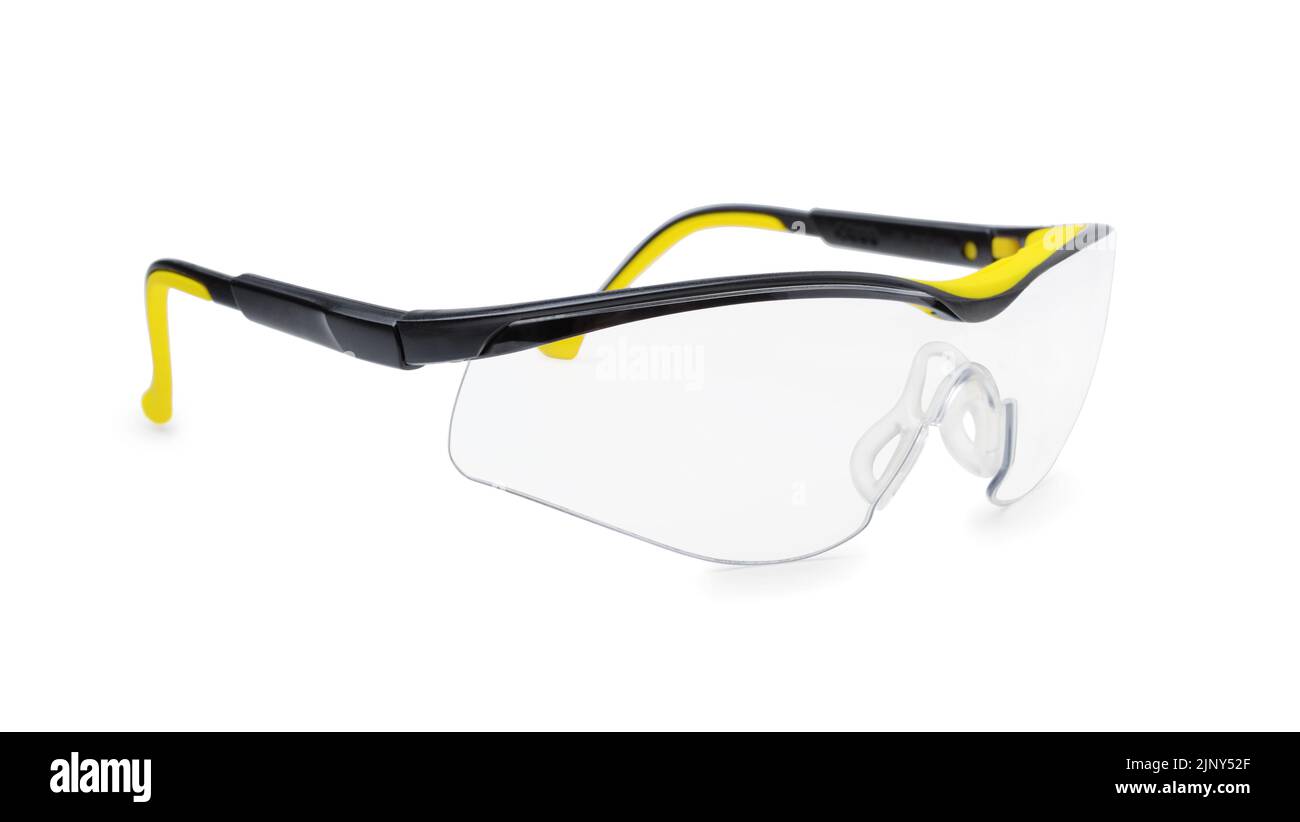 Plastic sports eye glasses isolated on white. Side view Stock Photo Alamy