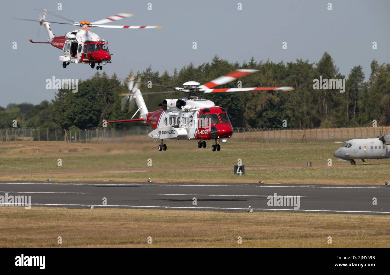 HM Coastguard S-92 and AW189 departing from the The Royal International Air Tattoo 2022 Stock Photo