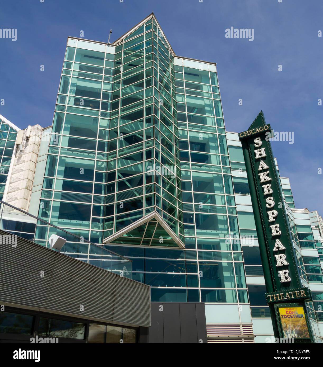 Chicago, IL, USA May 13 2022 Chicago Shakespeare Theater sign and building at Navy Pier