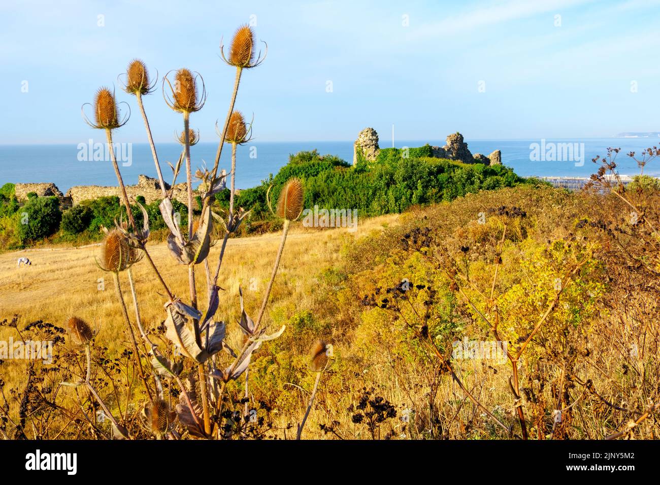 Drought conditions, Hastings Castle, Ladies Parlour, East Sussex, UK Stock Photo