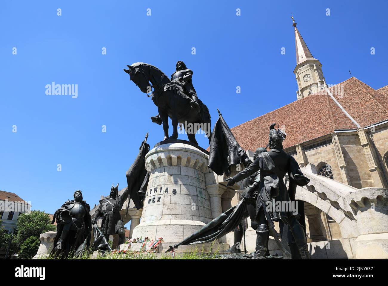 Monument of 15th century King Matthias Corvinus, outside St Michael's