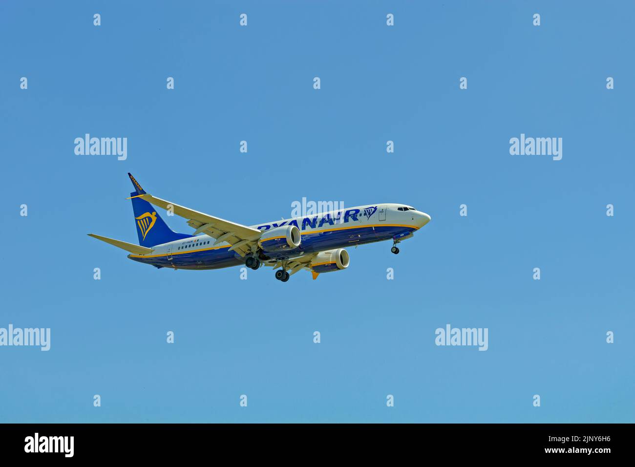 Ryanair aircraft approaching landing. Stock Photo