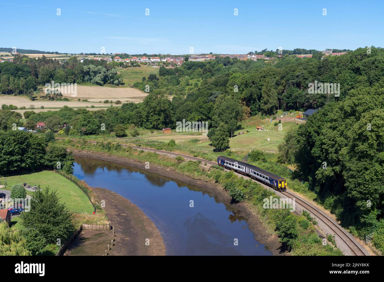 10/07/2022 Larpool viaduct (Whitby) 156479  2D92 0809 Darlington to Whitby Stock Photo