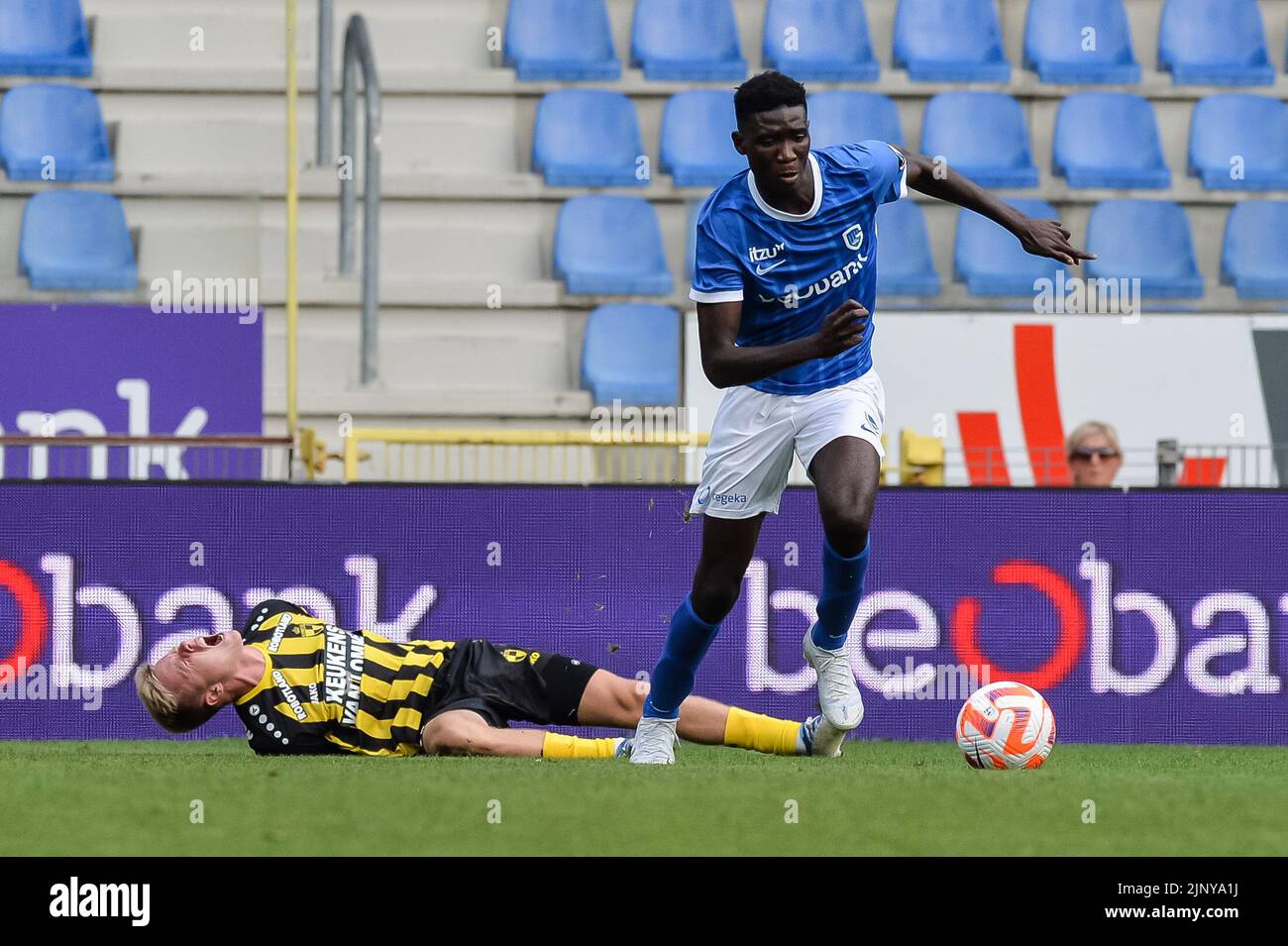 Jong Genk's Ibrahima Sory Bangoura pictured in action during a soccer match between Jong Genk and Lierse Kempenzonen, Sunday 14 August 2022 in Genk, on day 1 of the 2022-2023 'Challenger Pro League' second division of the Belgian championship. BELGA PHOTO JILL DELSAUX Stock Photo