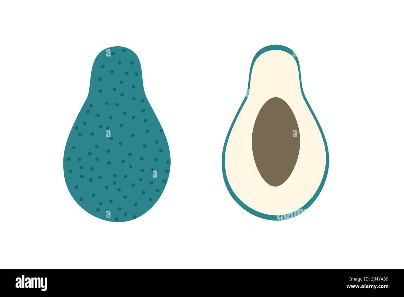 A whole avacado and a piece of avacado on an isolated white background