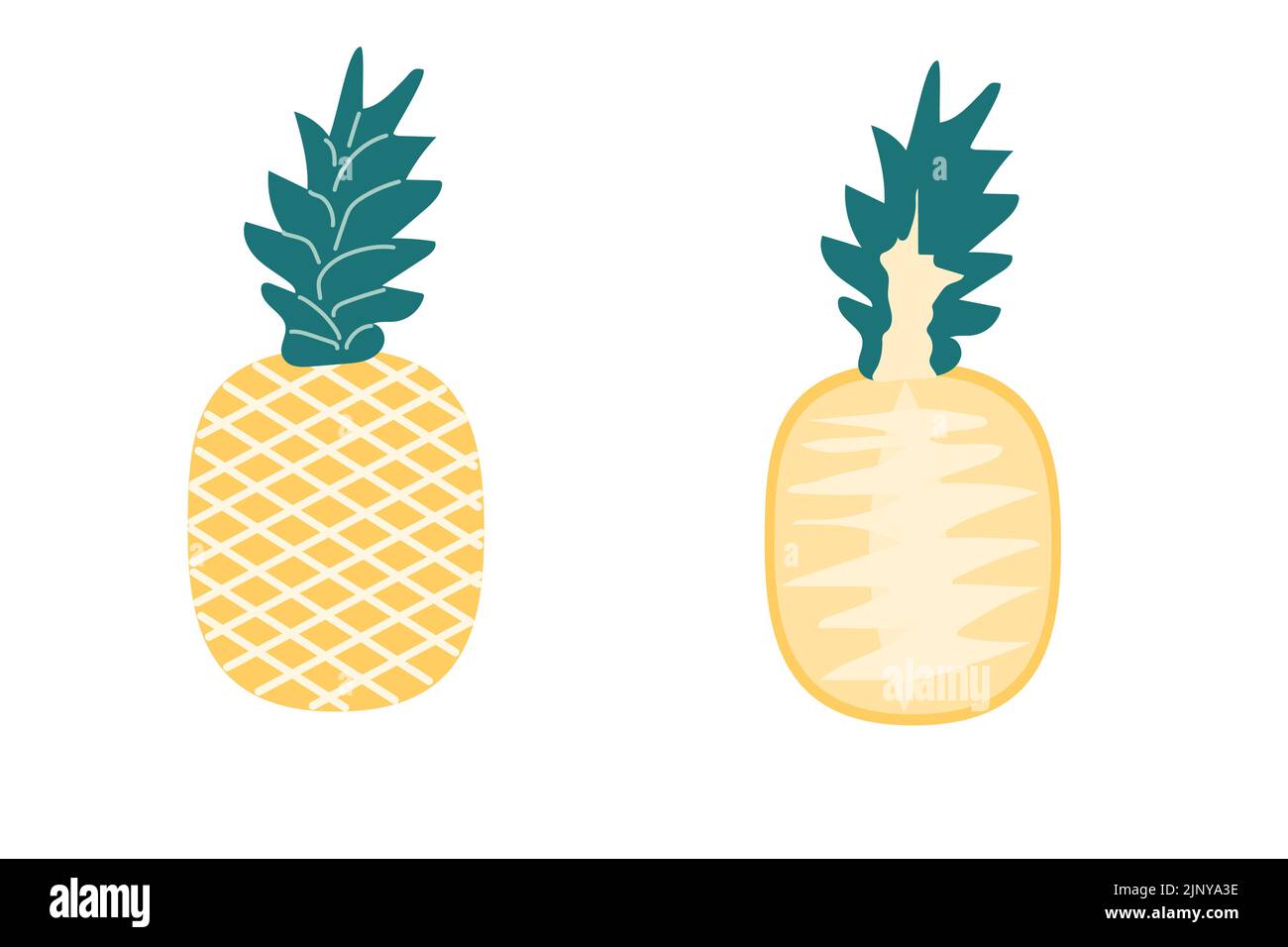 A whole pineapple and a slice of pineapple on an isolated white background. Flat vector illustration. Stock Vector