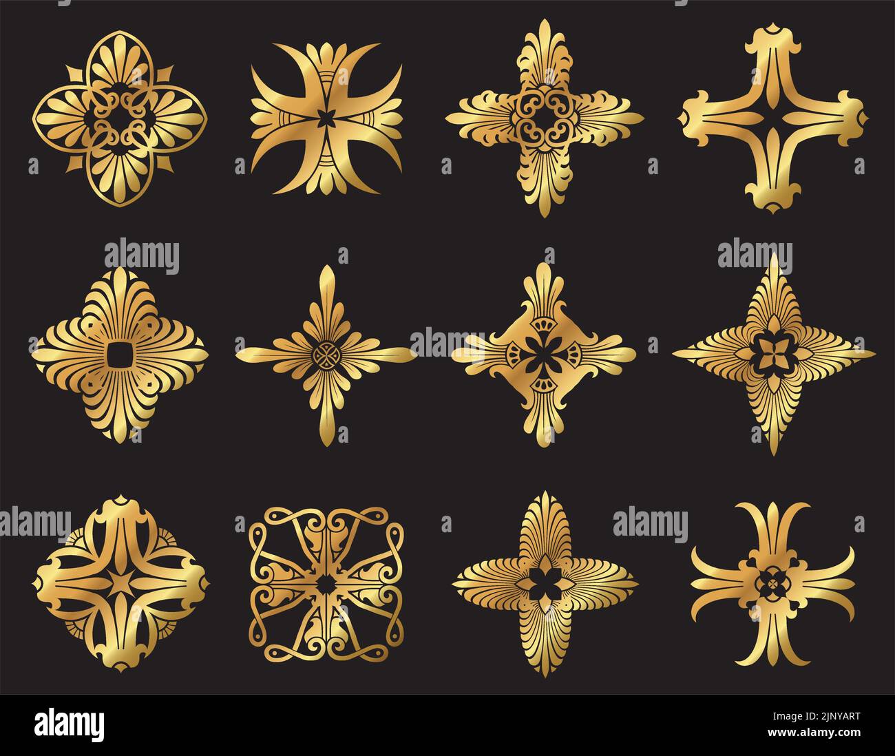 A set of vintage vector gold floral Greek style decorative icons. Stock Vector