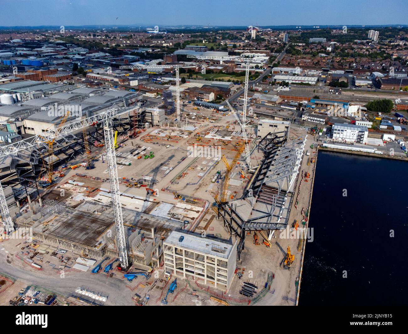 Construction continues on Everton's New Bramley-Moore Dock Stadium in Liverpool, Merseyside. Stock Photo