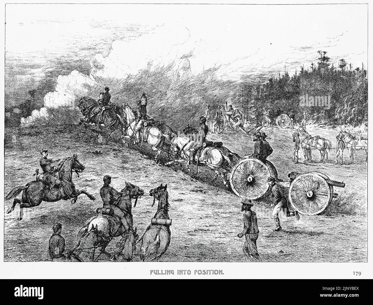 Pulling Into Position. Battle of Gettysburg, July 1863. 19th century American Civil War illustration by Edwin Forbes Stock Photo