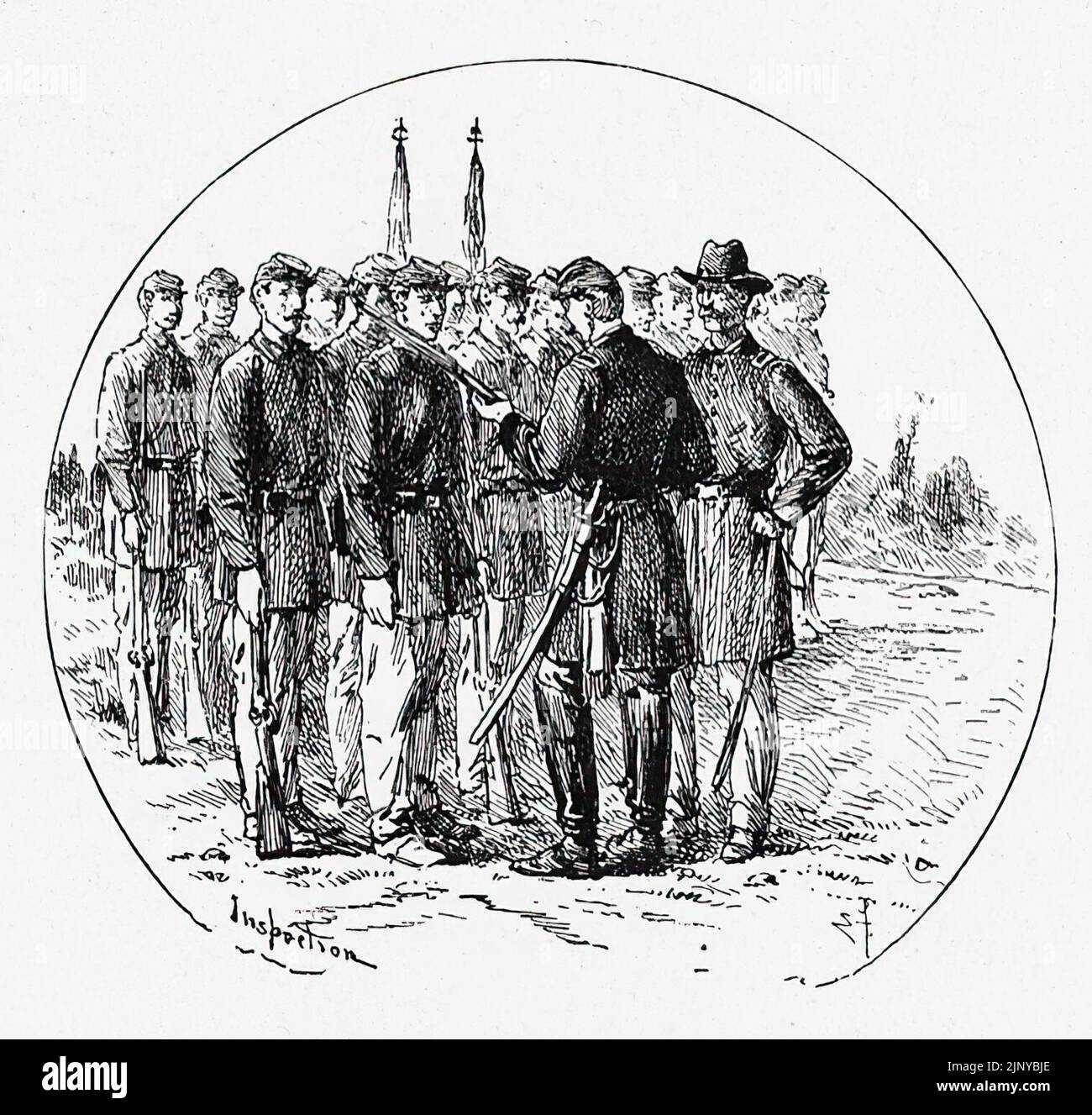 Inspection. Union Army. 19th century American Civil War illustration by