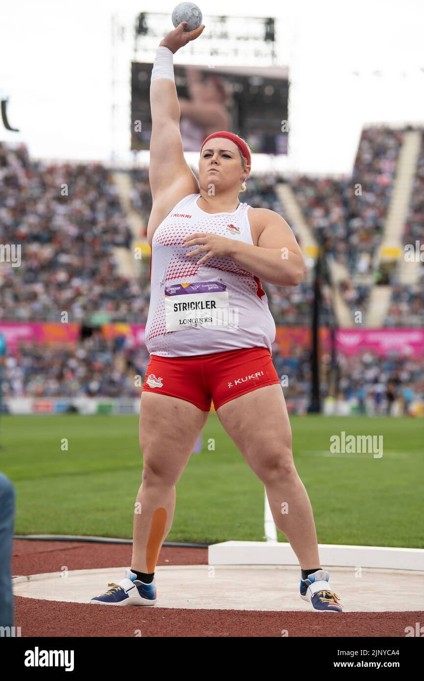Amelia Strickler of England competing in the women’s shot put heats at