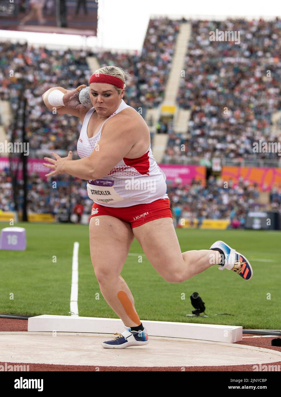 Amelia Strickler of England competing in the women’s shot put heats at