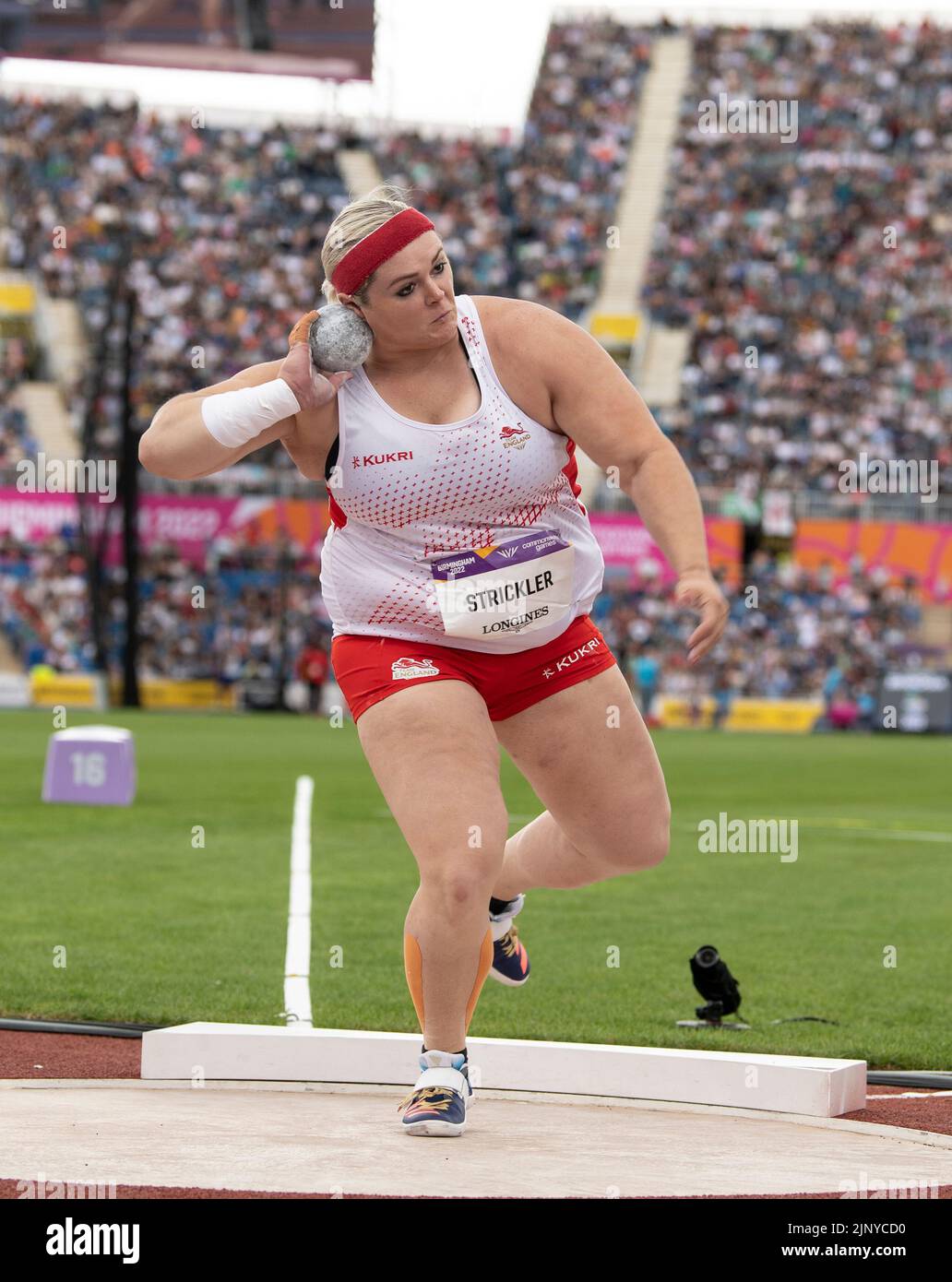 Amelia Strickler of England competing in the women’s shot put heats at the Commonwealth Games at