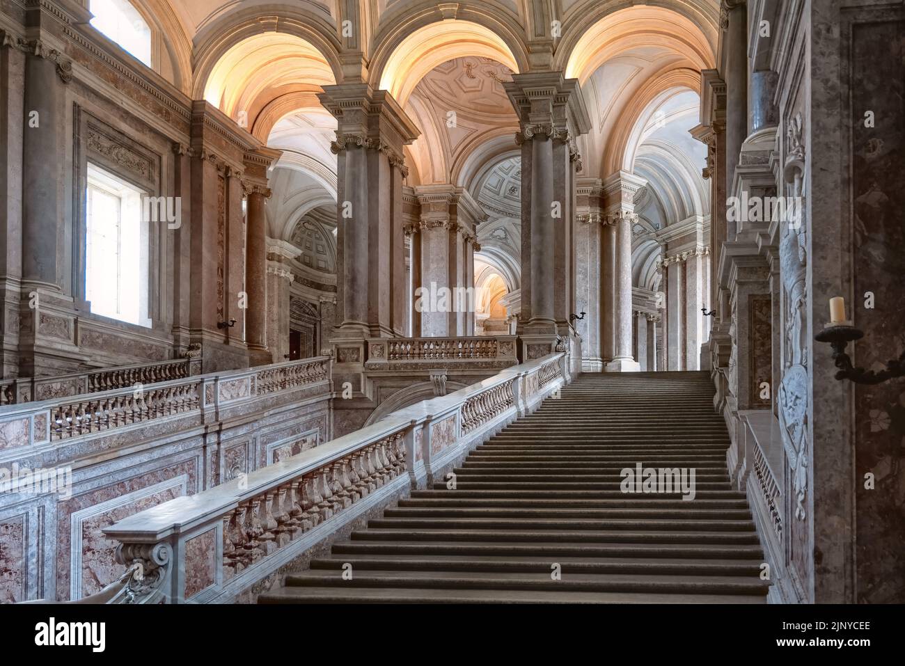 Caserta, Italy - September 16, 2009: The Grand Staircase of Honour of the Palace of Caserta. It was designated a UNESCO World Heritage site Stock Photo