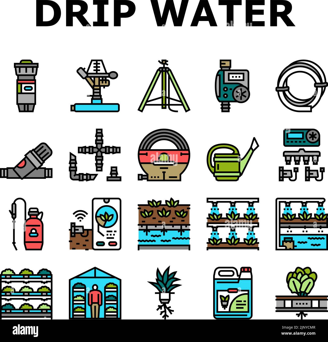 water system irrigation sprinker icons set vector Stock Vector Image