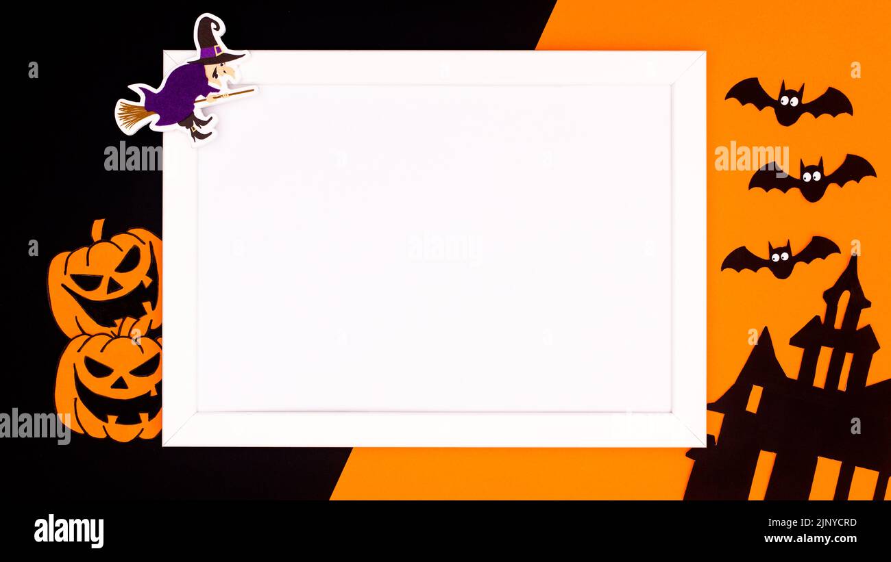 Halloween background with copy space in frame and scary stickers on ...