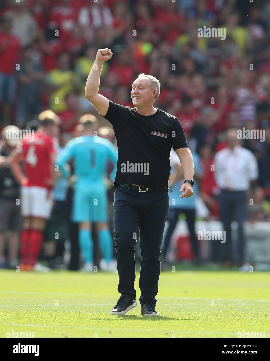 Nottingham, UK. 14th August 2022;  The City Ground, Nottingham, Nottinghamshire, England; Premier League football, Nottingham Forest versus West Ham : Nottingham Forest manager Steve Cooper celebrates at the end of the match Credit: Action Plus Sports Images/Alamy Live News Stock Photo