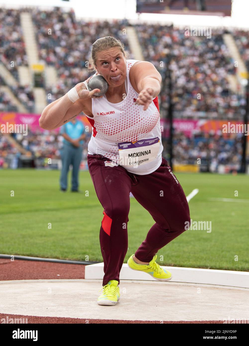 Sophie McKinna of England competing in the women’s shot put heats at the Commonwealth Games at
