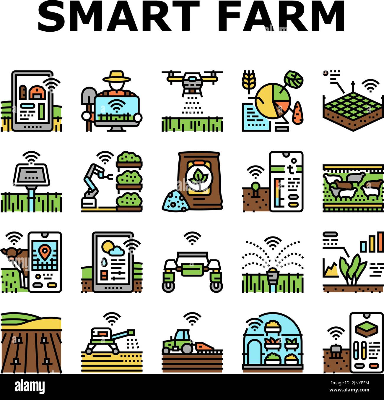 Farm Smart Agriculture Farmer Icons Set Vector Stock Vector Image And Art