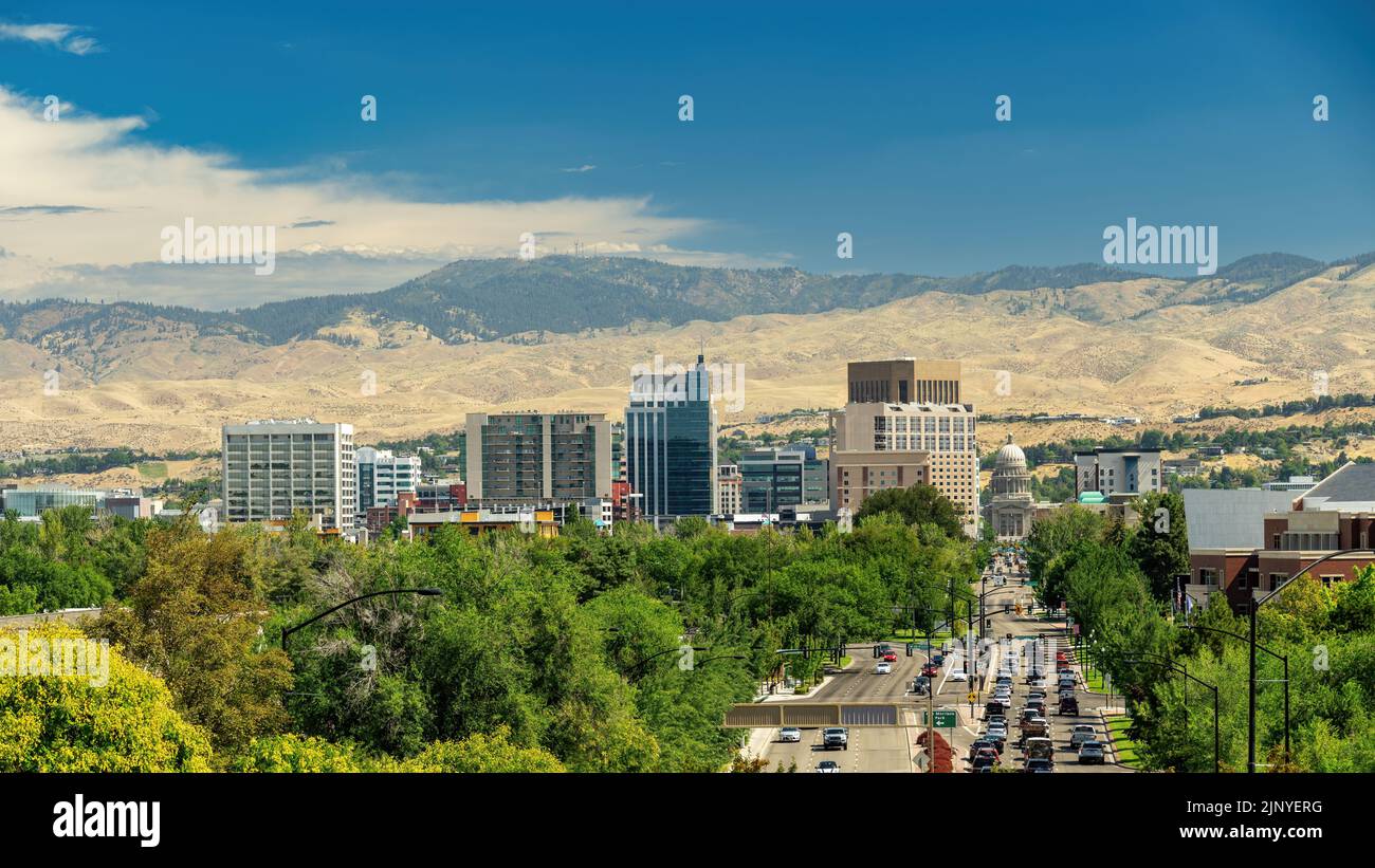 Capital boulevard and state capital of Idaho with Boise skyline Stock Photo