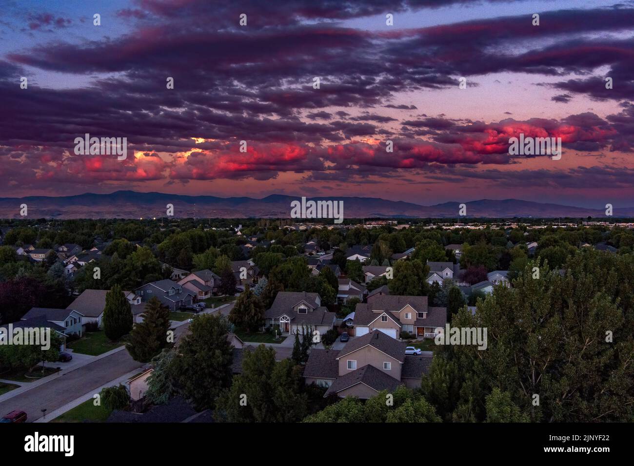 Beautiful sunset over urban sprawl in Idaho Stock Photo
