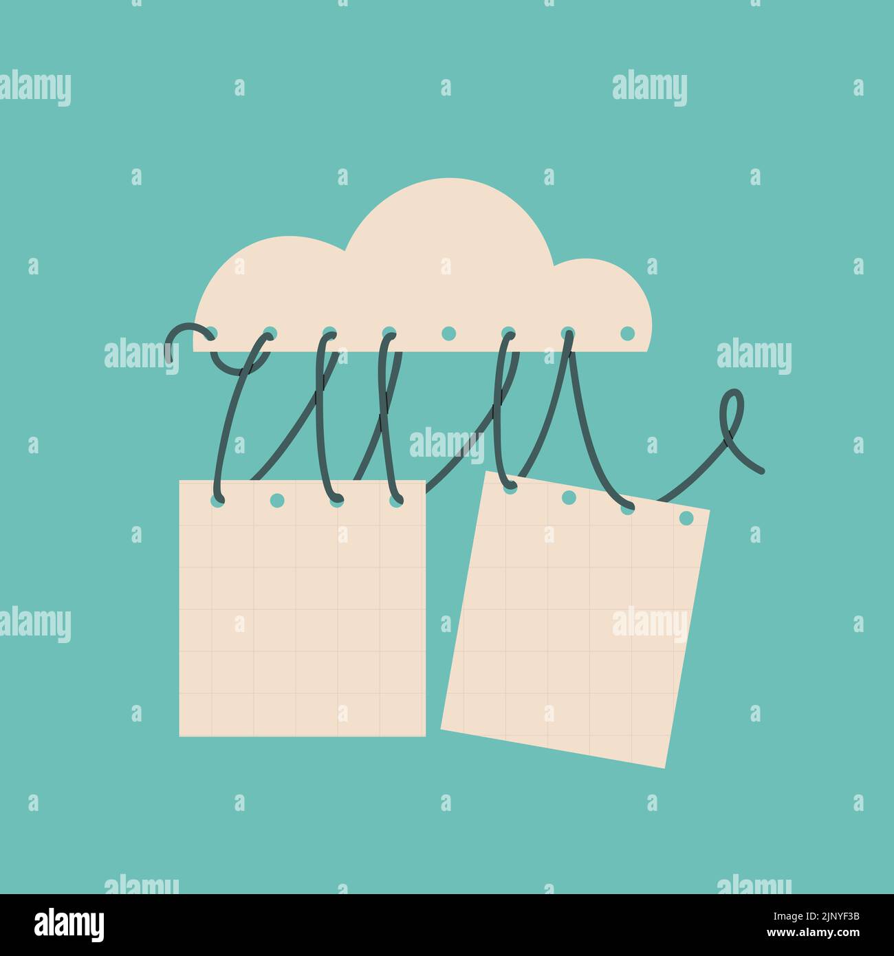Blank sheets of paper hanging on a cloud. Templates for your design, postcards, posters, etc. Vector cute flat illustration. Stock Vector