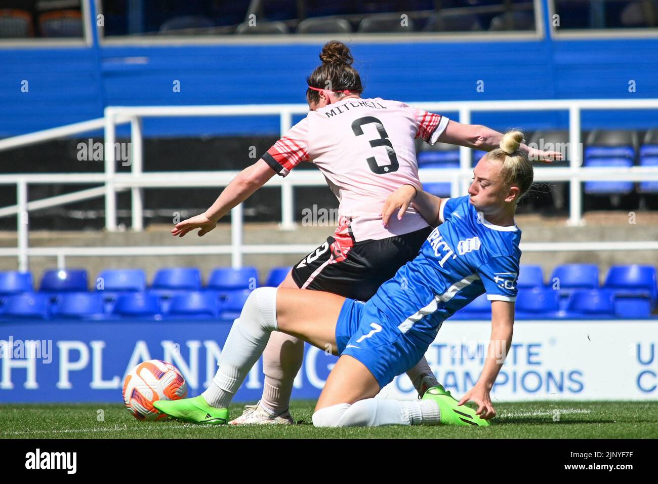 Birmingham, UK. 14th Aug, 2022. Birmingham, August 14th 2022 Jade Pennock makes a crucial tackle for the ball from Emma Mitchell During the friendly game between Birmingham City & Reading Women's Football (Karl Newton/SPP) Credit: SPP Sport Press Photo. /Alamy Live News Stock Photo