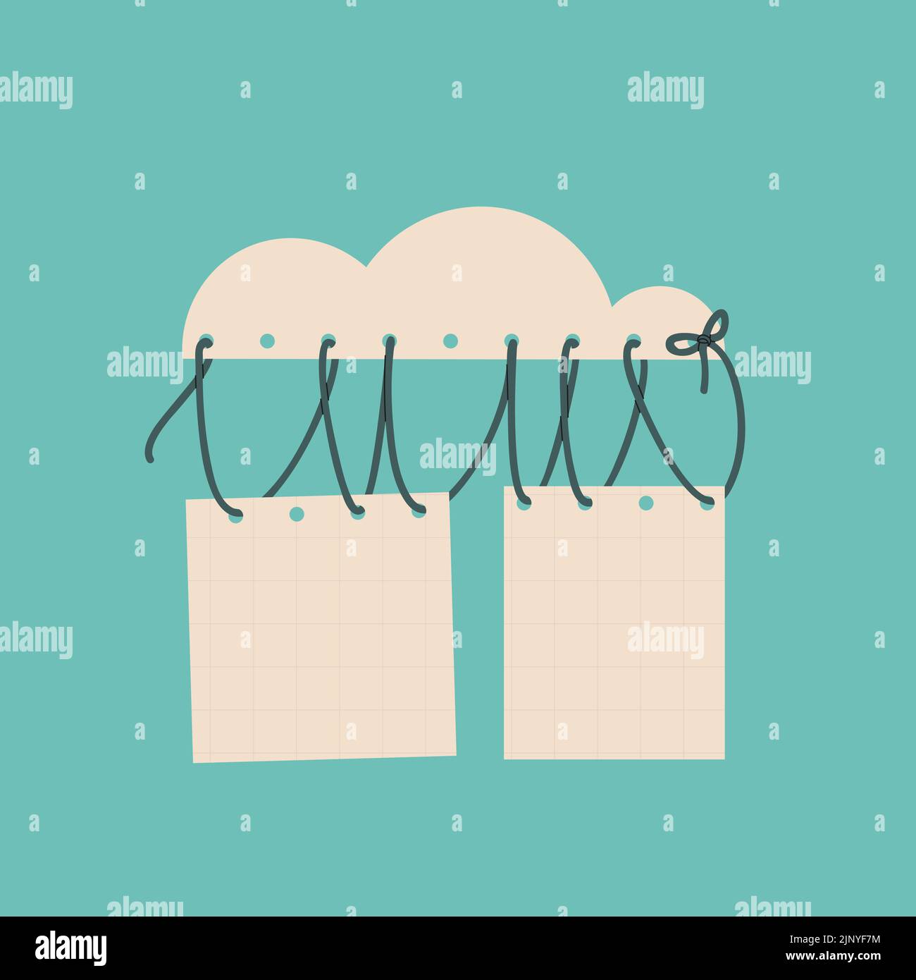 Blank sheets of paper hanging on a cloud. Templates for your design, postcards, posters, etc. Vector cute flat illustration. Stock Vector