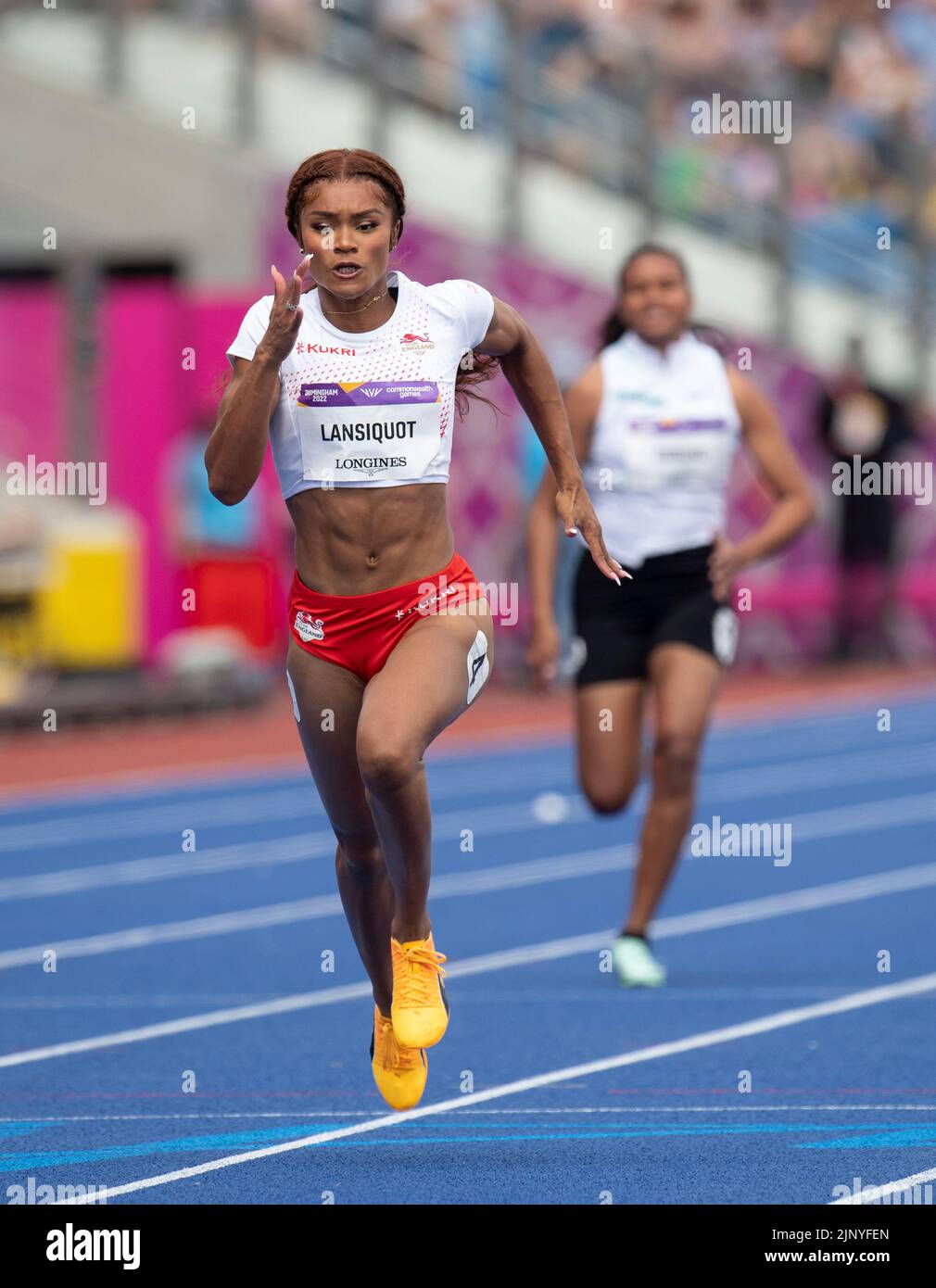 Imani Lansiquot of England competing in the women’s 100m heats at the