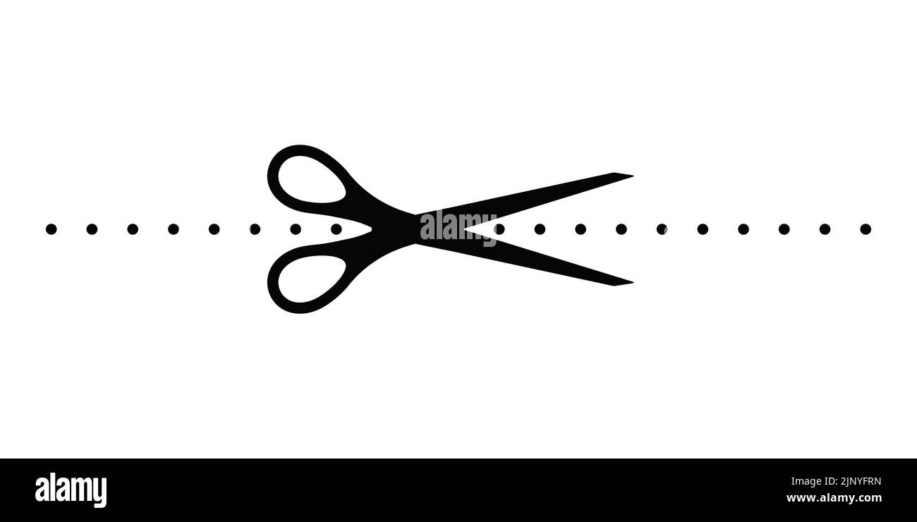 Scrissors cut dotted line with dot mark vector icon. Stock Vector