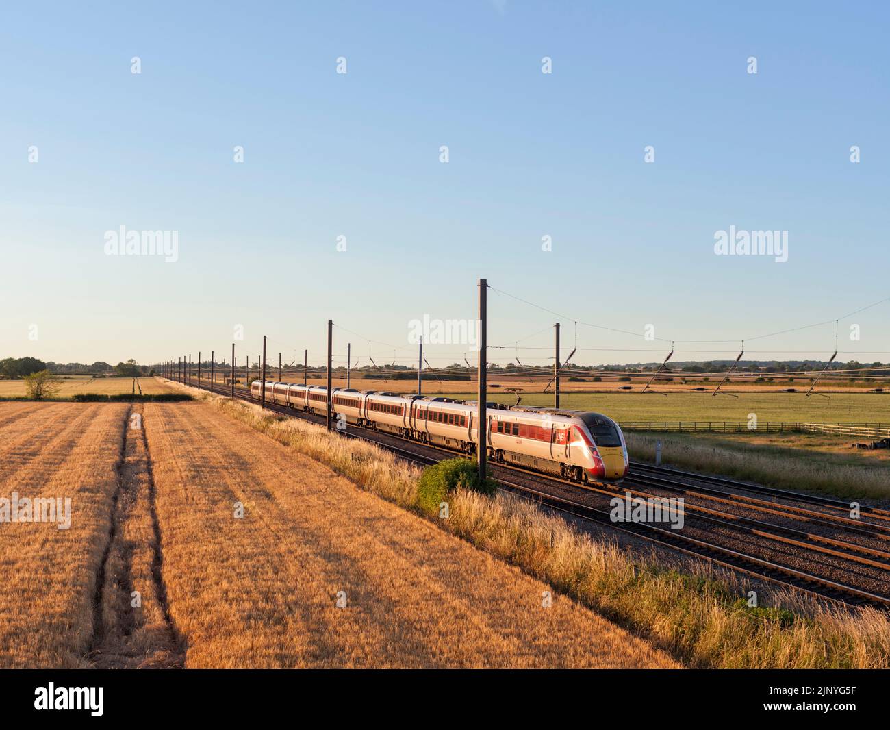 LNER Azuma train on the four track section of the east coast mainline near Thirsk Stock Photo