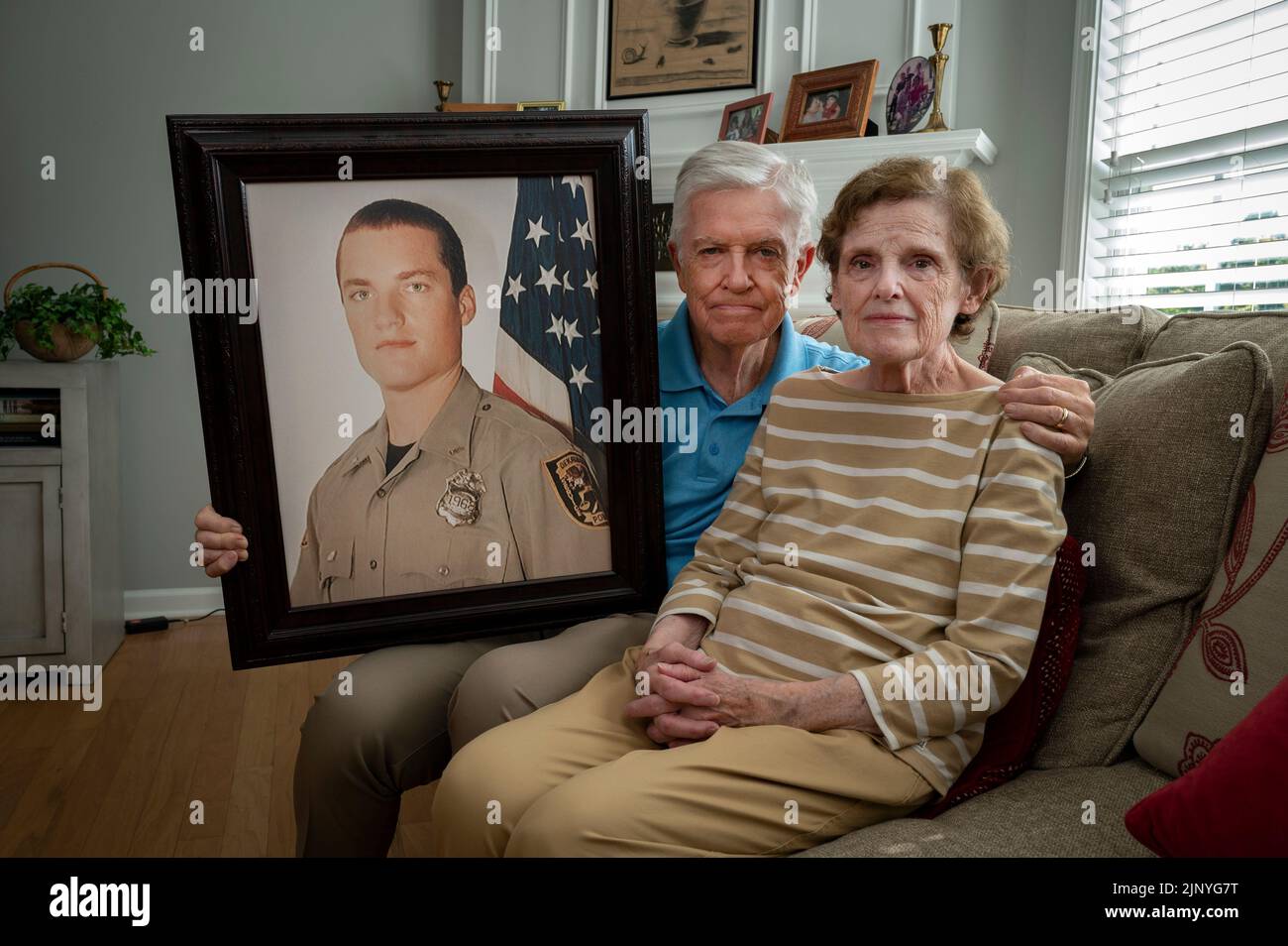 Woodstock, GA, USA. 3rd Aug, 2022. Robert and Kathleen Kenny remember their son Stephen, a police investigator with the DeKalb County Police in Georgia, who took his own life at age 42. The Kennys said their son took the drug Propecia, because of his thinning hair, and became suicidal because of the drug's side effects. The drug is manufactured by Merck & Co., Inc. Newly unsealed court documents and other records show that Merck & Co and U.S. regulators knew about reports of suicidal behavior in men taking the company's anti-baldness treatment Propecia when they decided not to warn consum Stock Photo