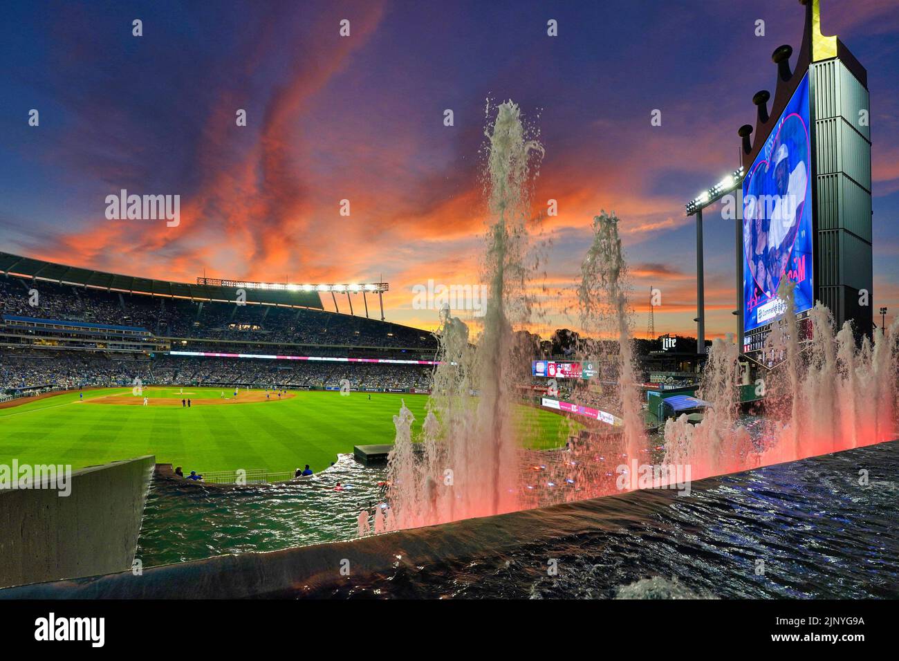 AUG 13, 2022: City of fountains on display at Kauffman Stadium Kansas City, Missouri. The Dodgers beat the Kansas City Royals 13-3 Jon Robichaud/CSM. Stock Photo