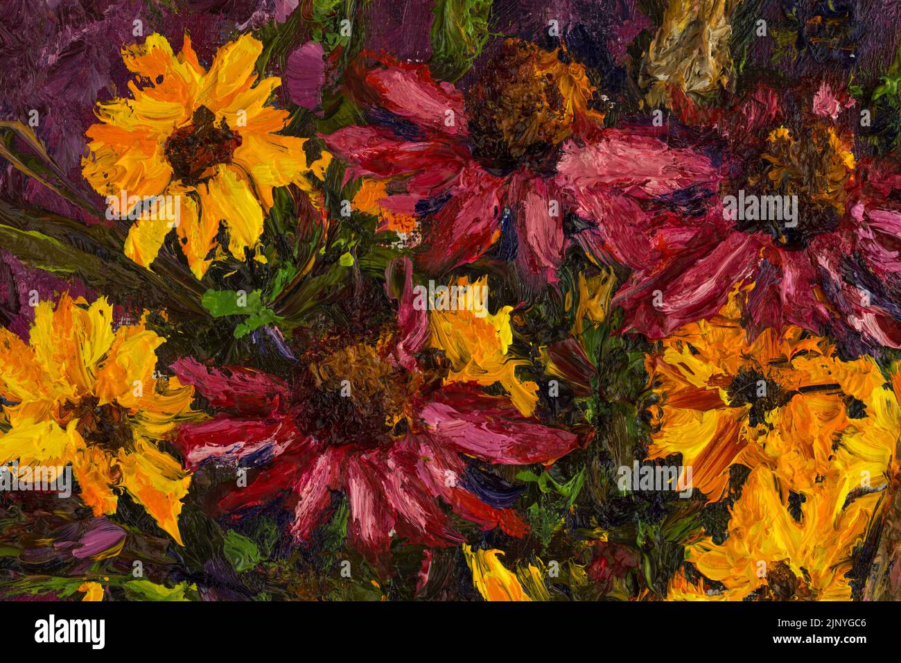 Flowers in a Vase Original oil painting on canvas. A bouquet of wild ...