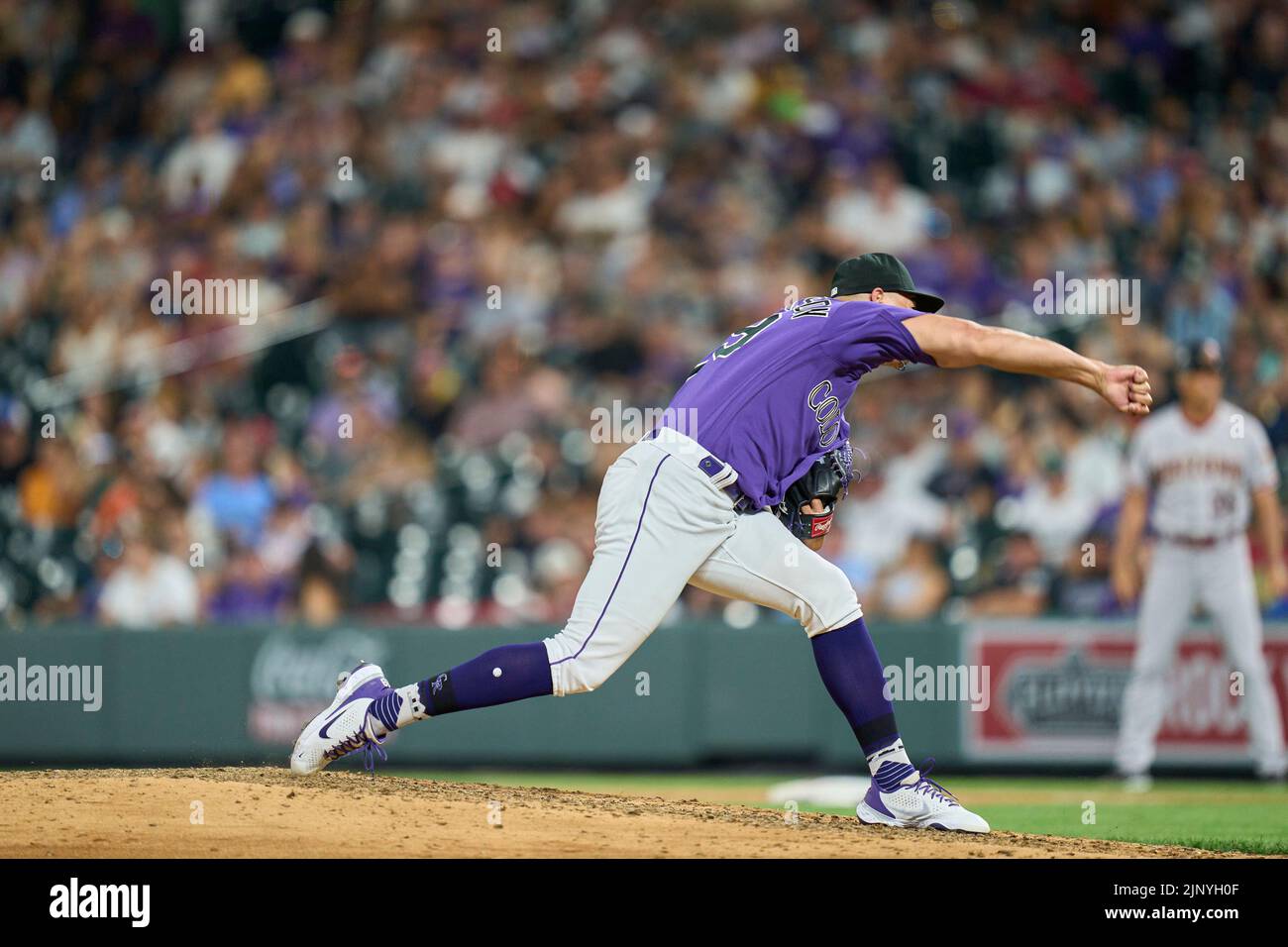 August 13 2022: Colorado pitcher Robert Stevenson (29) throws a pitch during the game with Arizona Diamondbacks and Colorado Rockies held at Coors Field in Denver Co. David Seelig/Cal Sport Medi Stock Photo