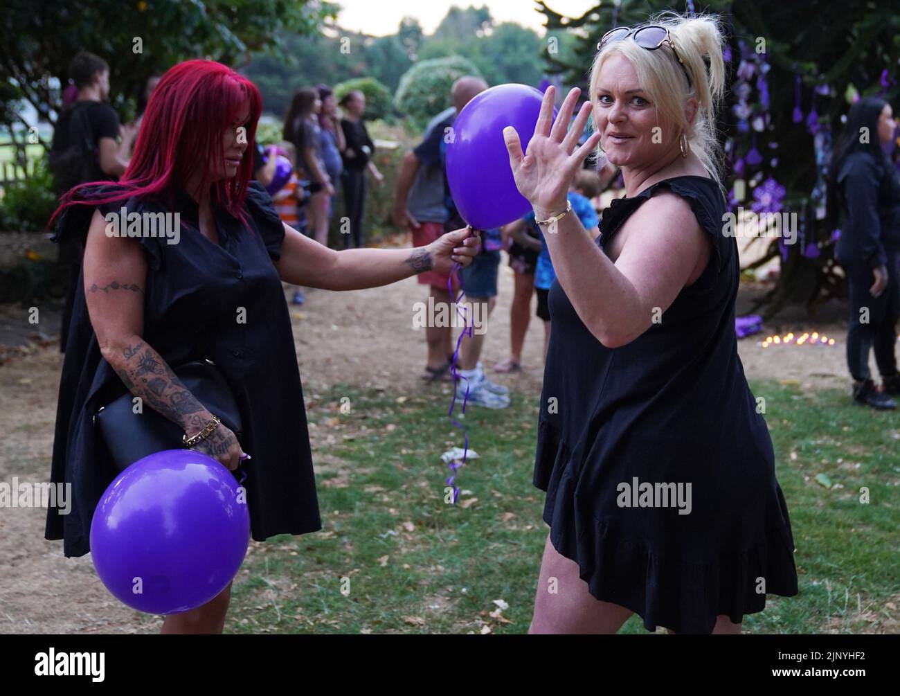 Hollie Dance (right) attends a vigil at Priory Park in Southend-on-Sea, in memory of her son Archie Battersbee who died in hospital after weeks of legal battles. Picture date: Sunday August 14, 2022. Stock Photo
