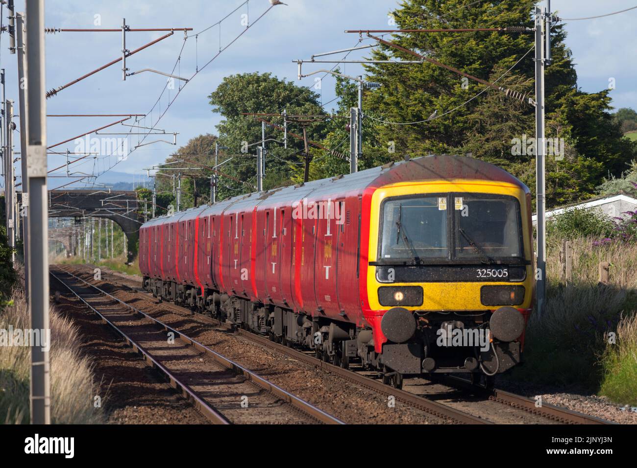 Royal Mail class 325 freight multiple units on the west coast mainline lancashireCumbria with Shieldmuir to Warrington working Stock Photo