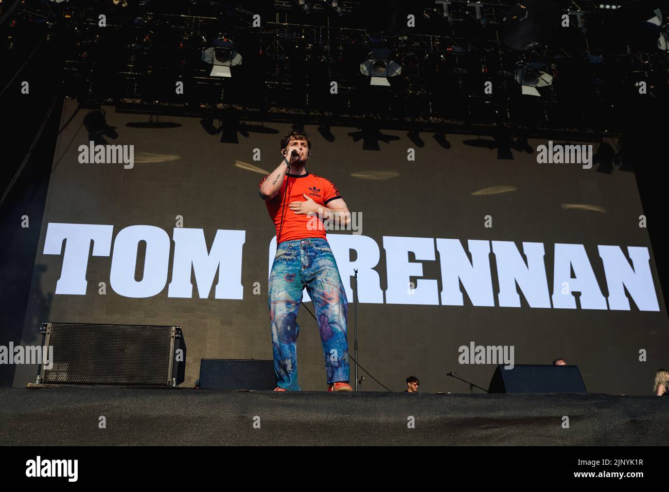 Newquay, Cornwall, UK. 14th August, 2022. Tom Grennan performing on