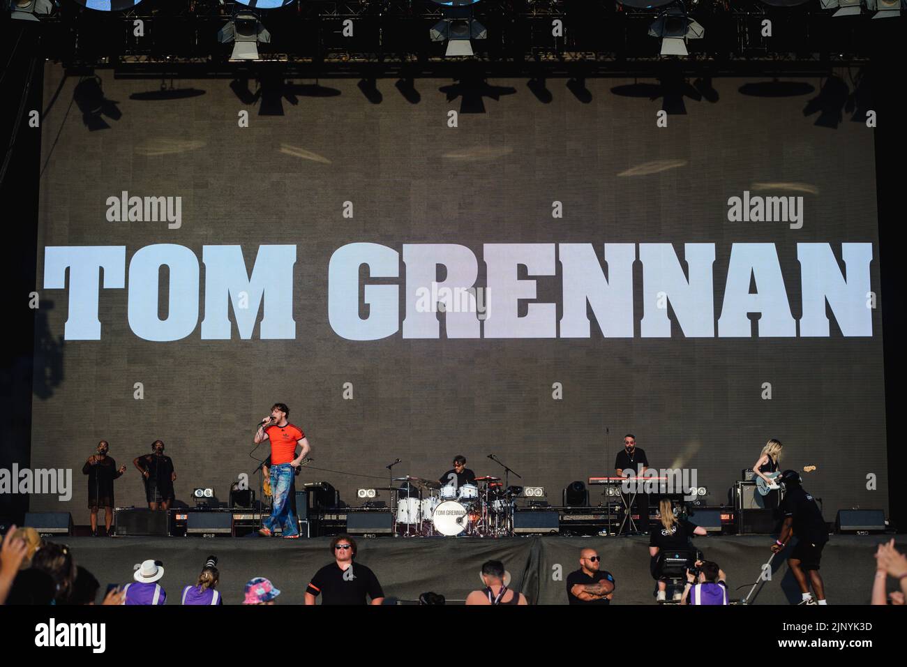 Newquay, Cornwall, UK. 14th August, 2022. Tom Grennan performing on