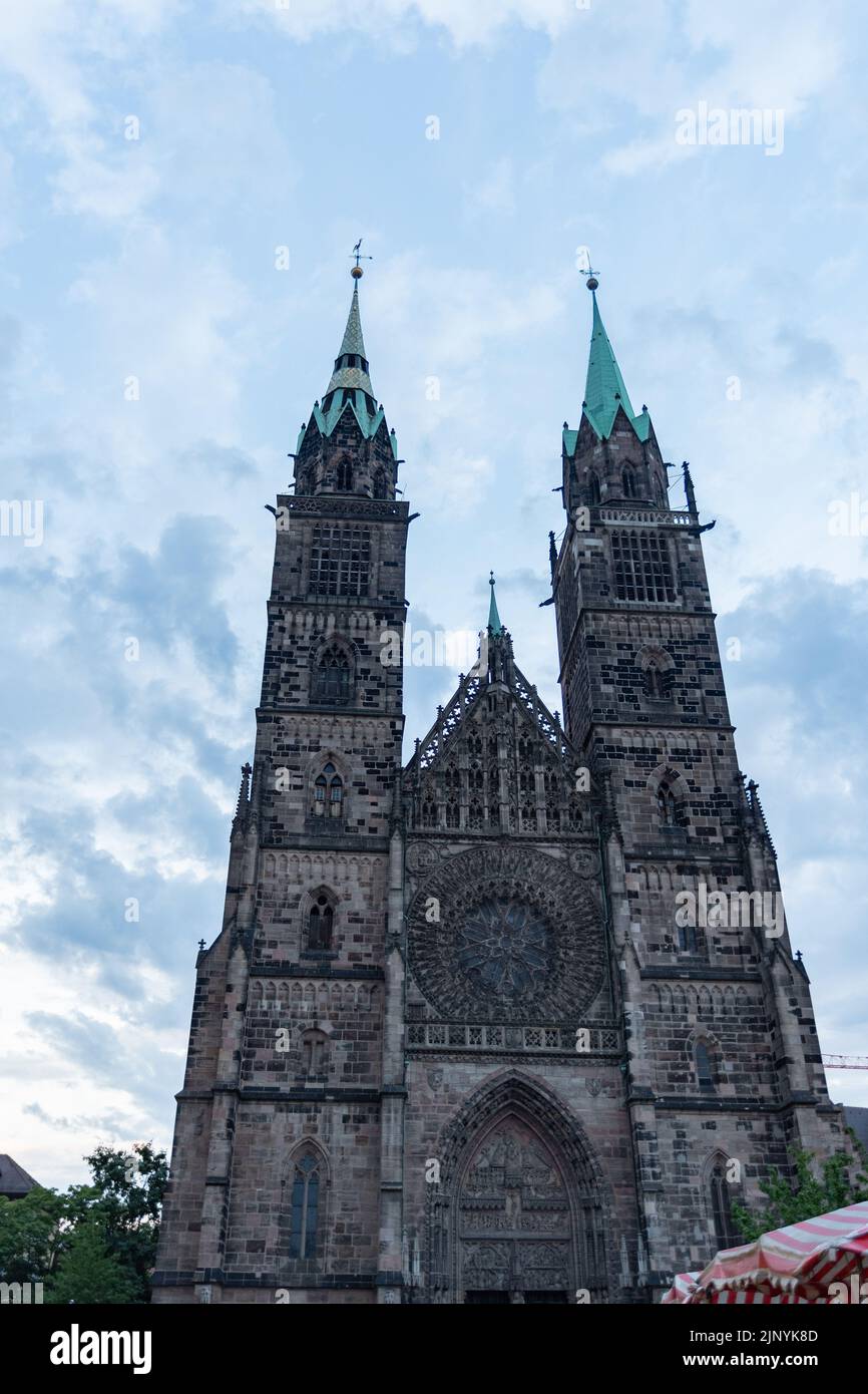 Nuremberg, Bavaria, Germany, July 9, 2022 Tower of the historic Saint ...