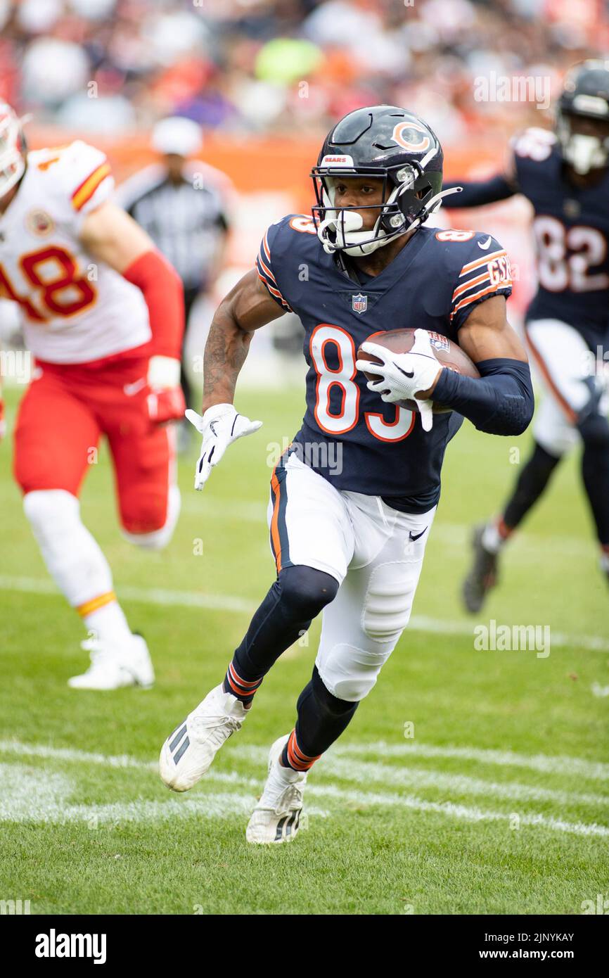 August 13, 2022: Chicago, Illinois, U.S. - Chicago Bears #83 Dazz Newsome runs with the ball during the game between the Kansas City Chiefs and the Chicago Bears at Soldier Field in Chicago, IL. Stock Photo