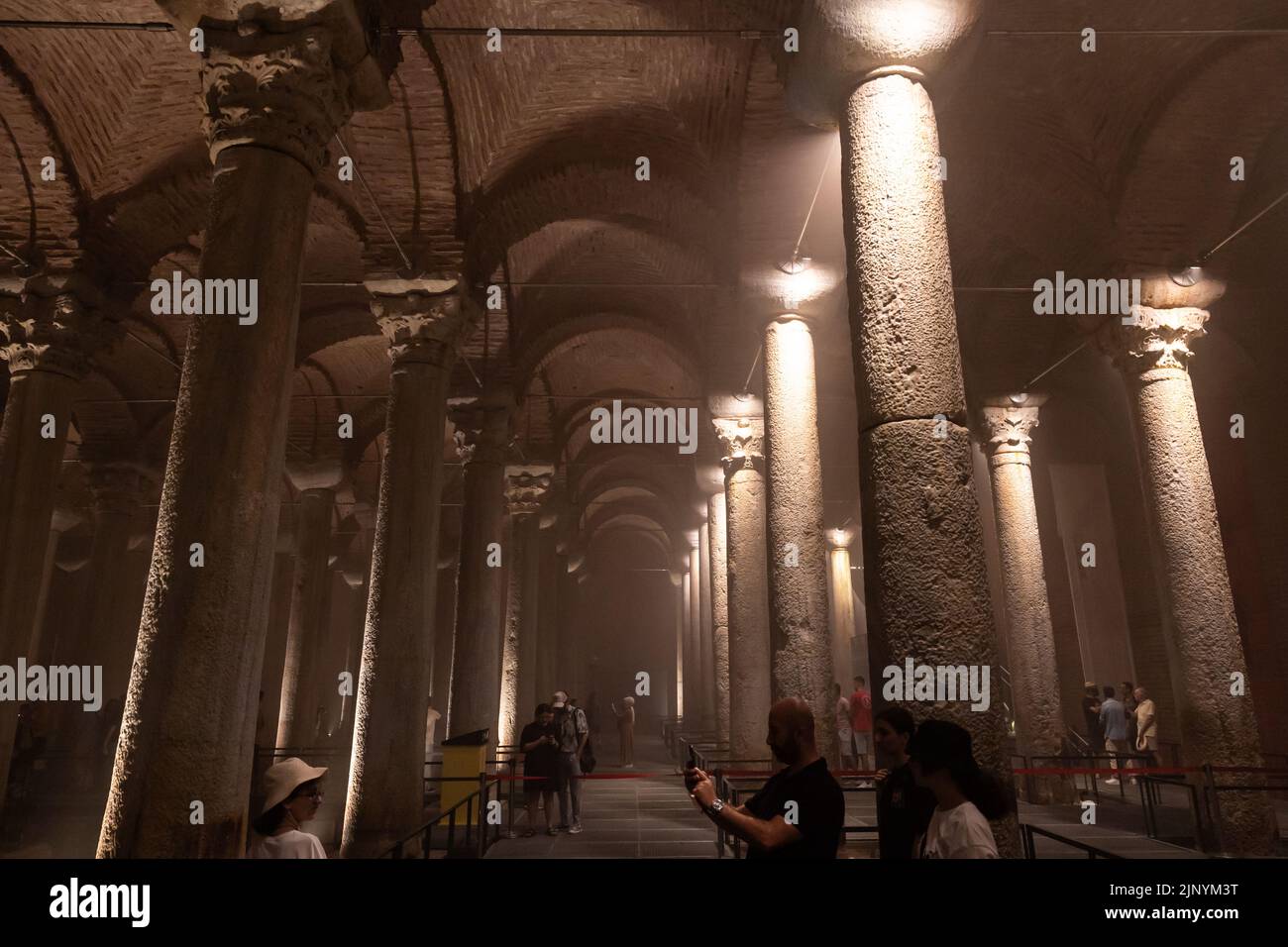 Columns of the Basilica Cistern or Yerebatan Sarnici. Travel to Istanbul background photo. Noise and grain included. Selective focus. Istanbul Turkey Stock Photo