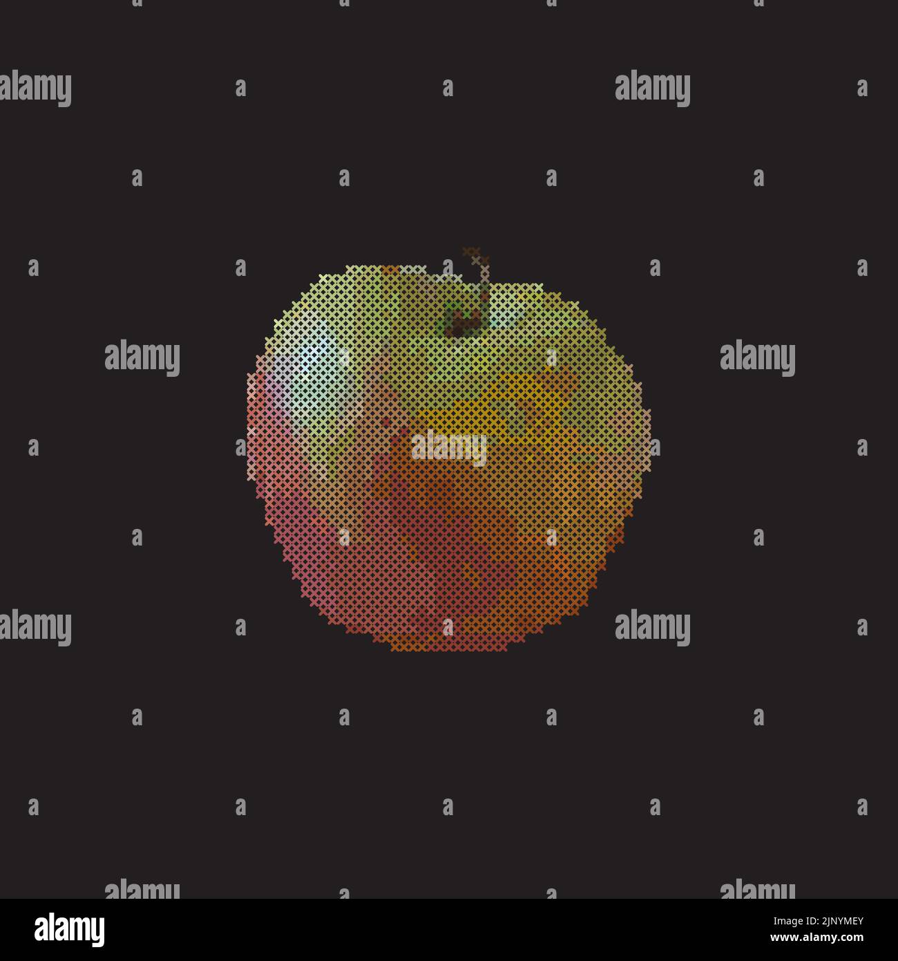 Cross stitch apple, fruit embroidery, vector illustration Stock Vector