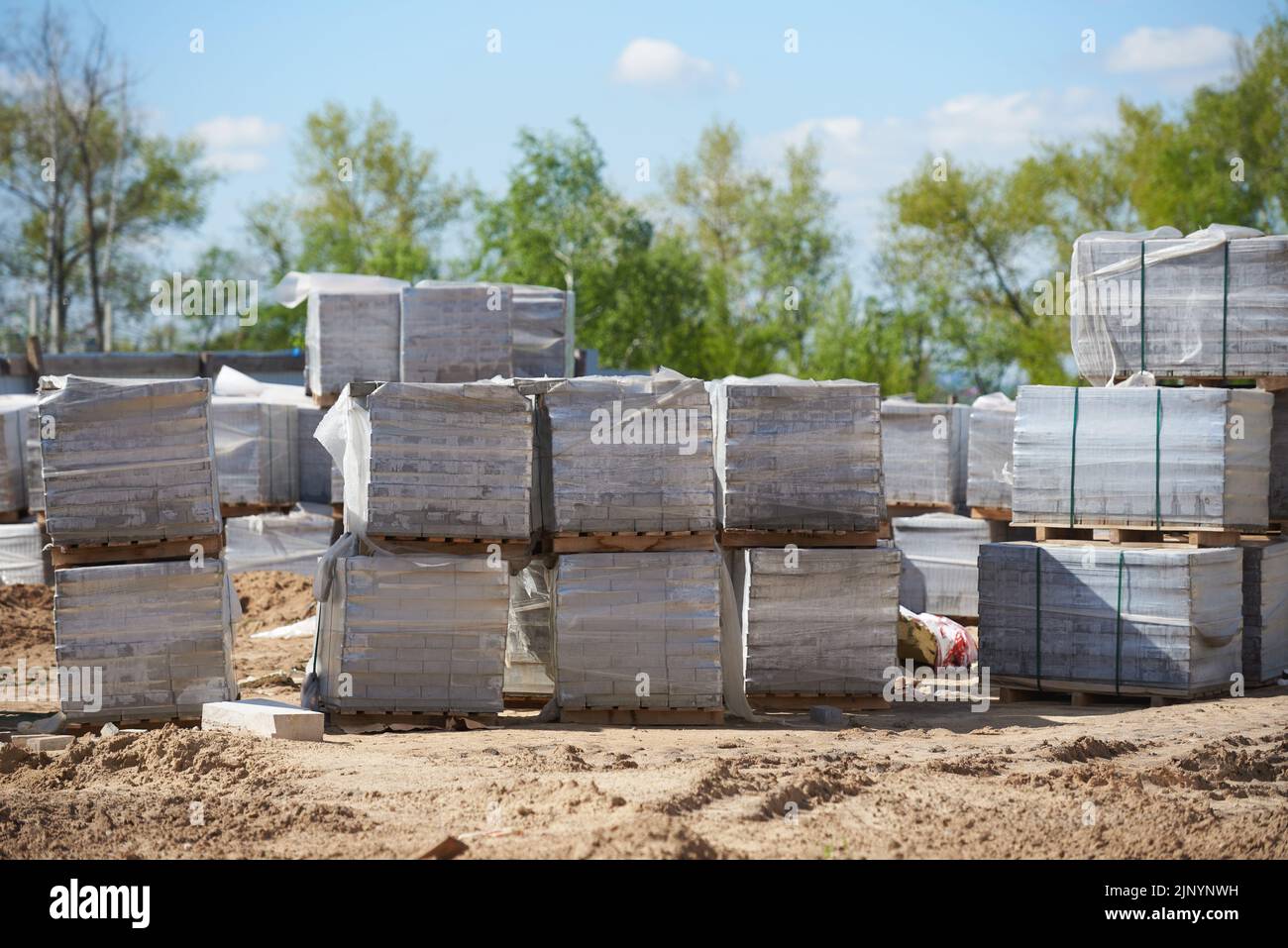 Packed pavement tiles at construction site Stock Photo Alamy